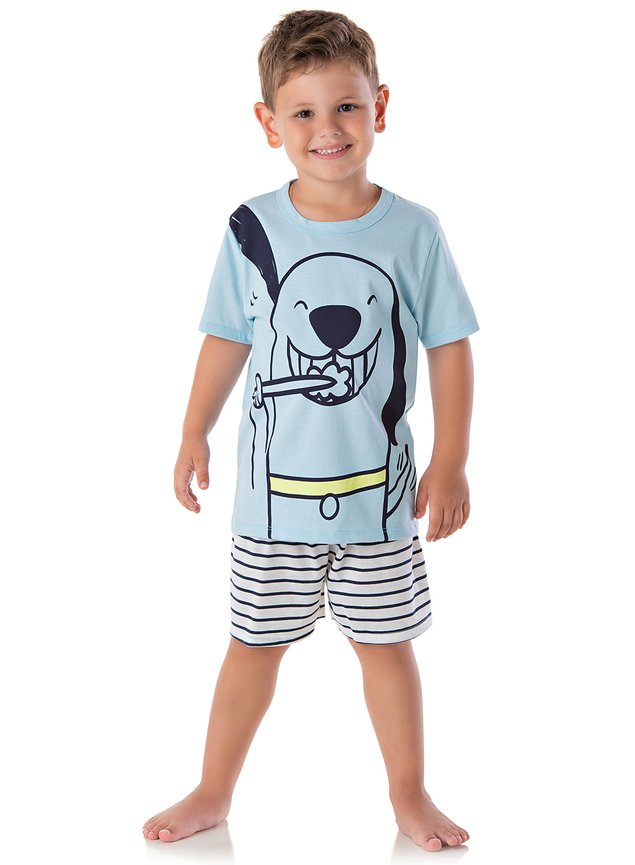 conjunto blusa bermuda listrada cachorrinho menino infantil