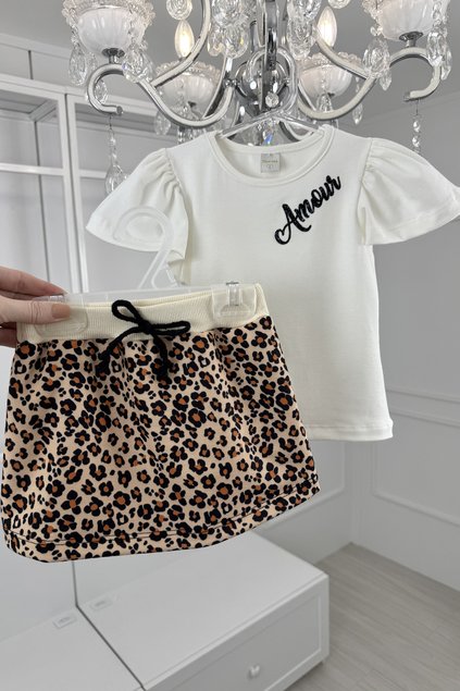 conjunto blusa amour glitter shorts saia oncinha menina infantil miniconceito