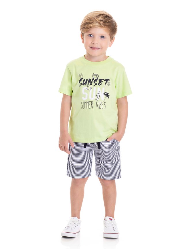 conjunto menino infantil miniconceito verde listrado