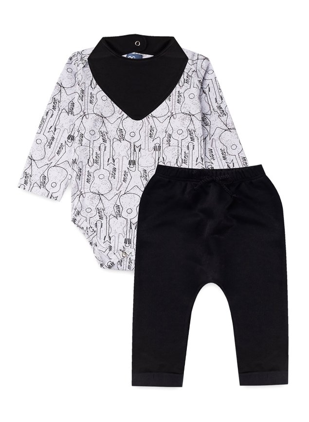 conjunto bebe preto branco kit guitarra