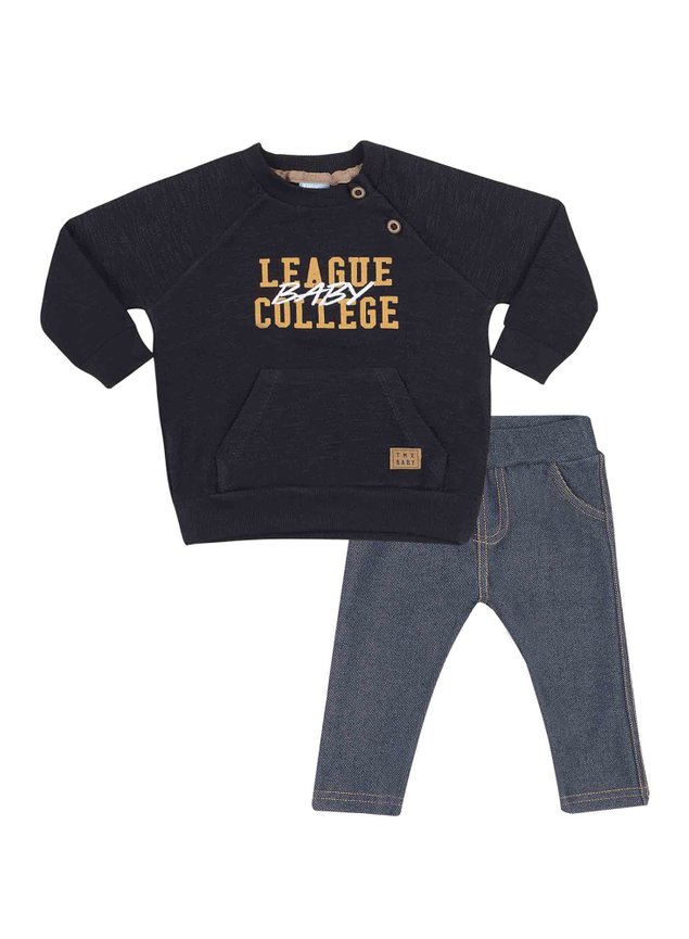conjunto calca jeans casaco moletom preto bebe