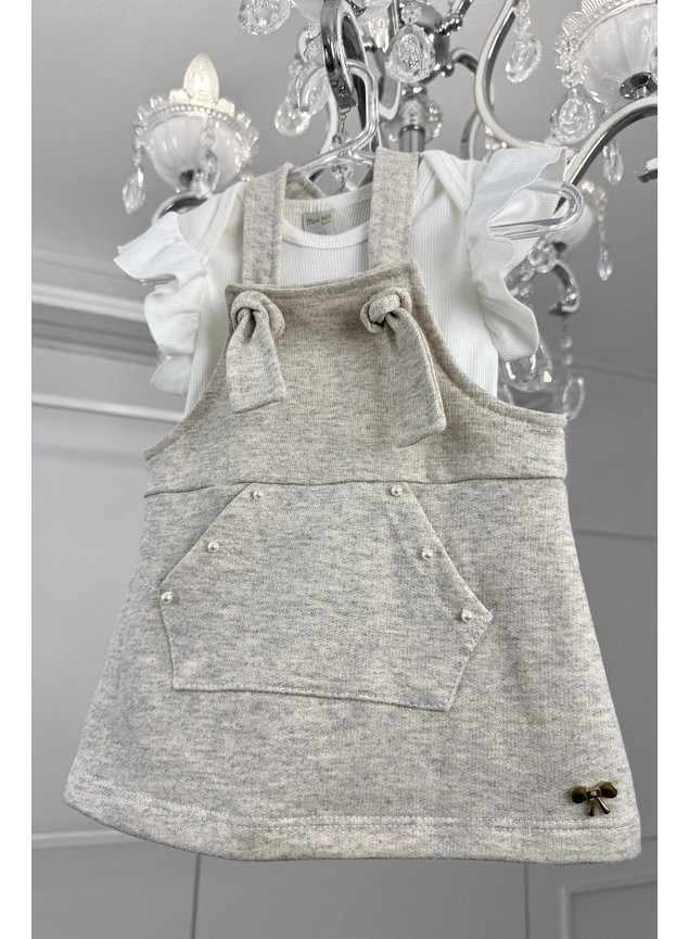 conjunto jardineira off bebe menina infantil blusa perolas laco t