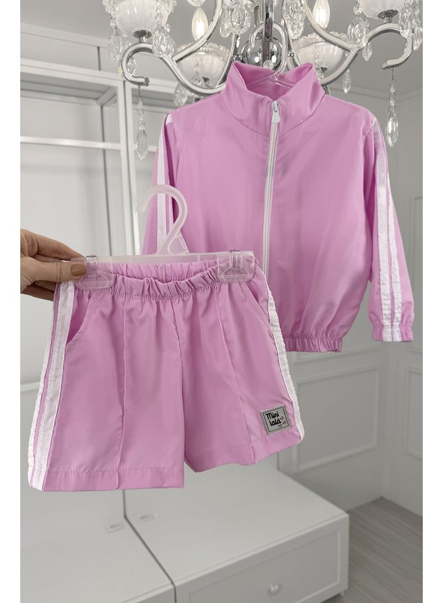 conjunto espertivo menina infantil miniconceito rosa listras jaqueta shorts i
