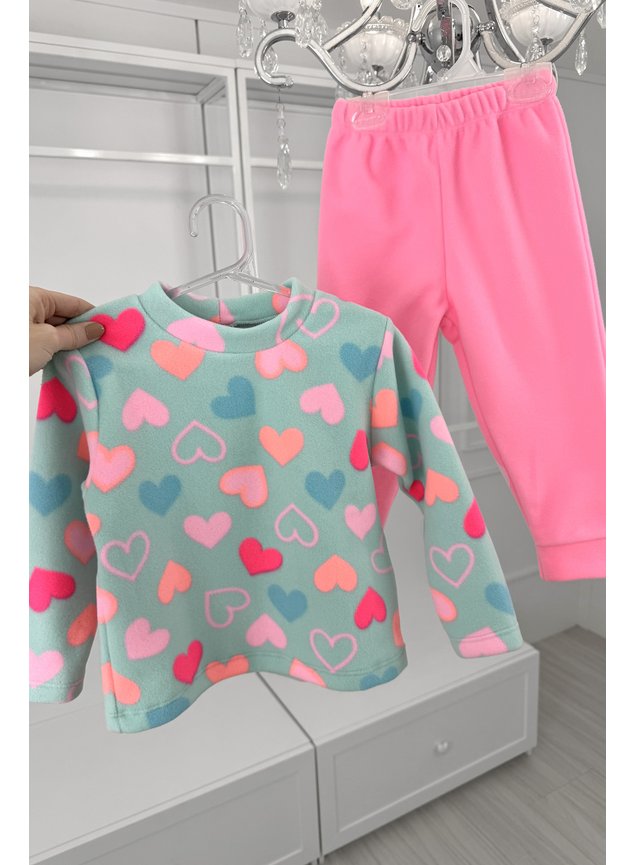conjunto soft coracoes rosa verde menina infantil miniconceito inverno