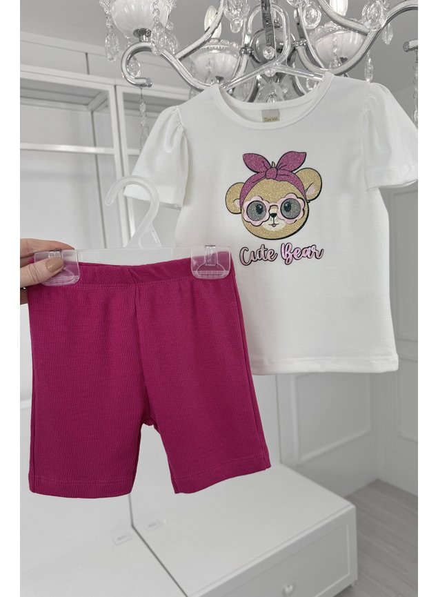 conjunto ursinho pink menina infantil miniconceito blusa shorts i