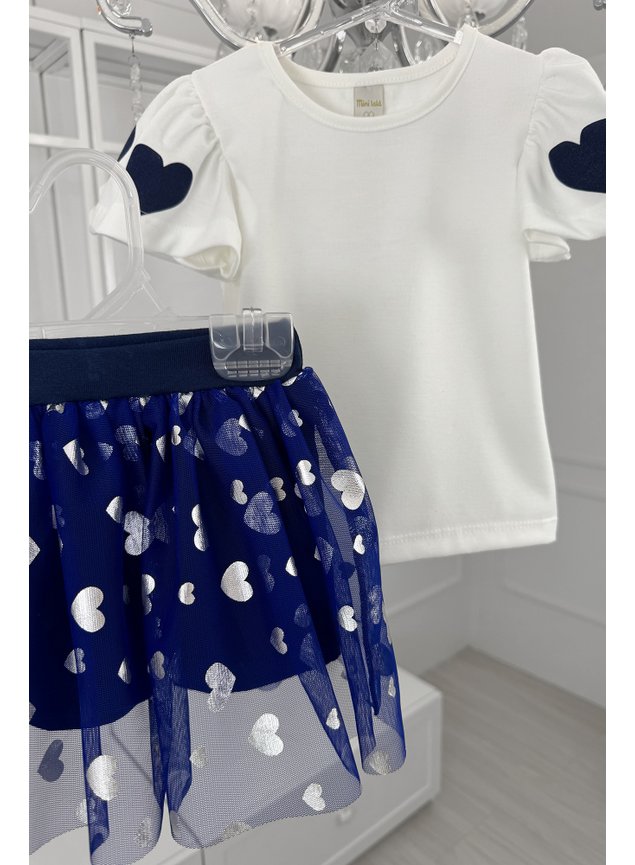 conjunto tule marinho menina infantil miniconceito blusa shorts saia u