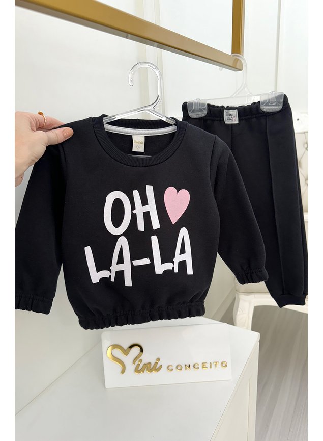 CONJUNTO MOLETOM PRETO CASACO CALA OH LALA