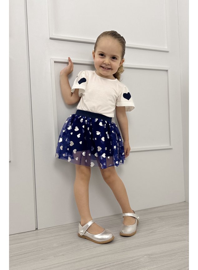 conjunto marinho tule flores menina infantil miniconceito k