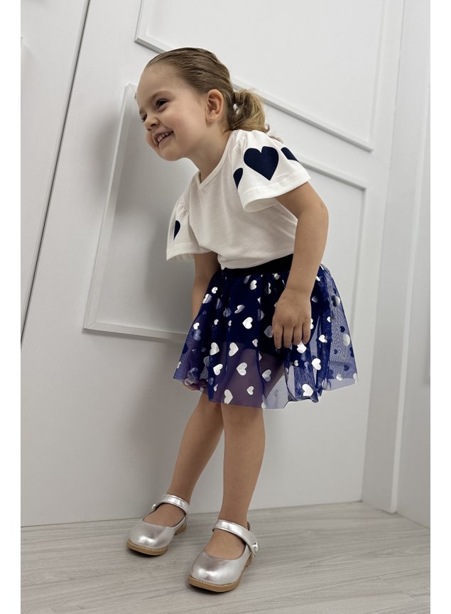 conjunto marinho tule flores menina infantil miniconceito n