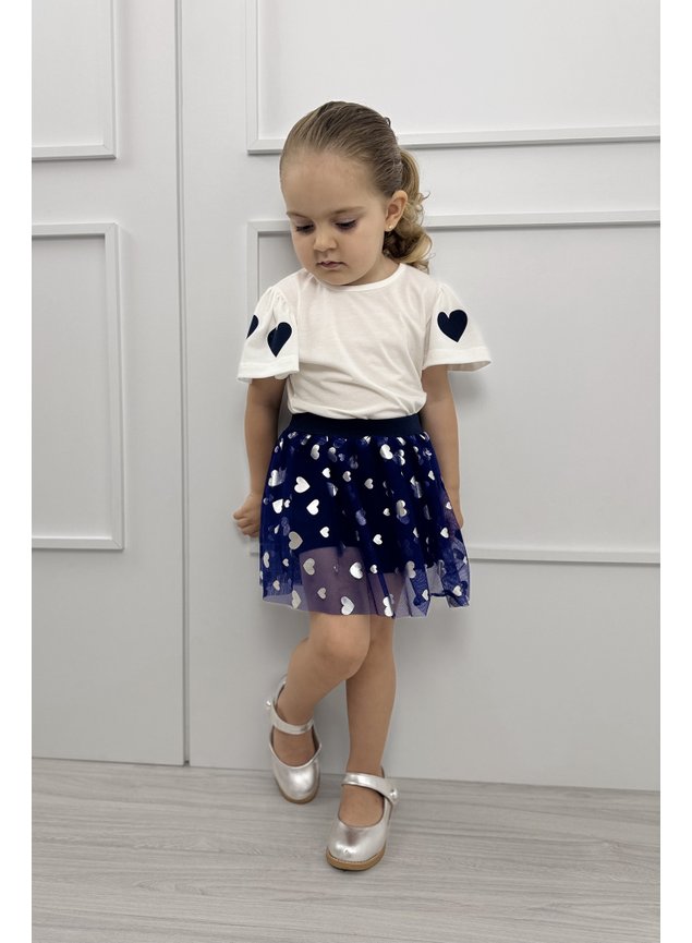conjunto marinho tule flores menina infantil miniconceito