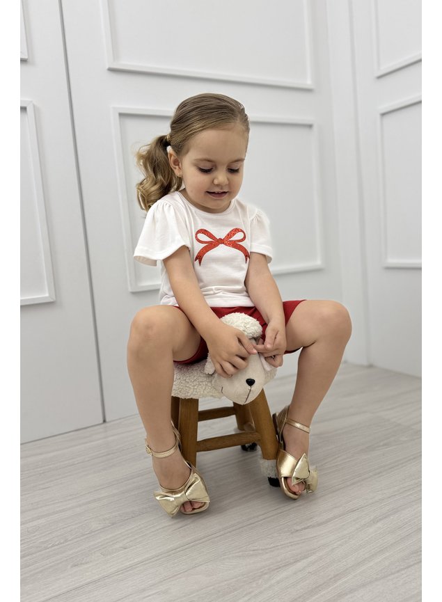 conjunto menina infantil shorts vermelho blusa off laco glitter ss