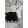 conjunto tule brilho menina infantil miniconceito preto blando shorts saia blusa b