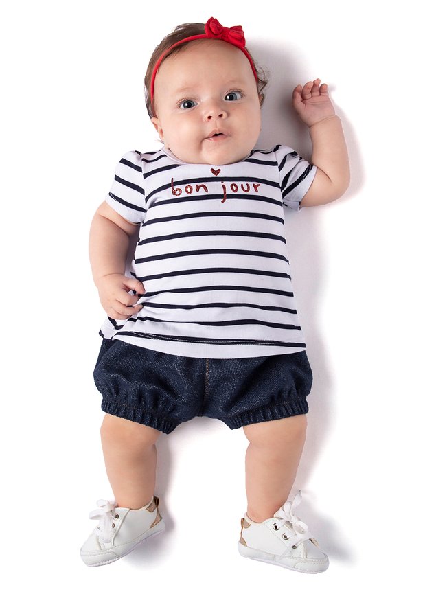 bebe blusa shorts marinho listrado menina infantil