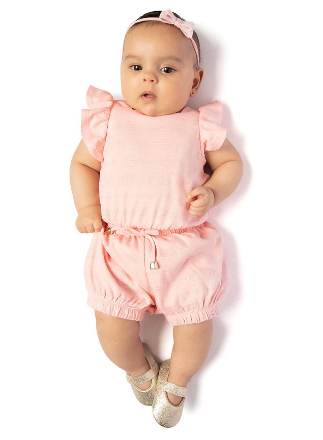 blusa shorts rosa babado bebe miniconceito infantil