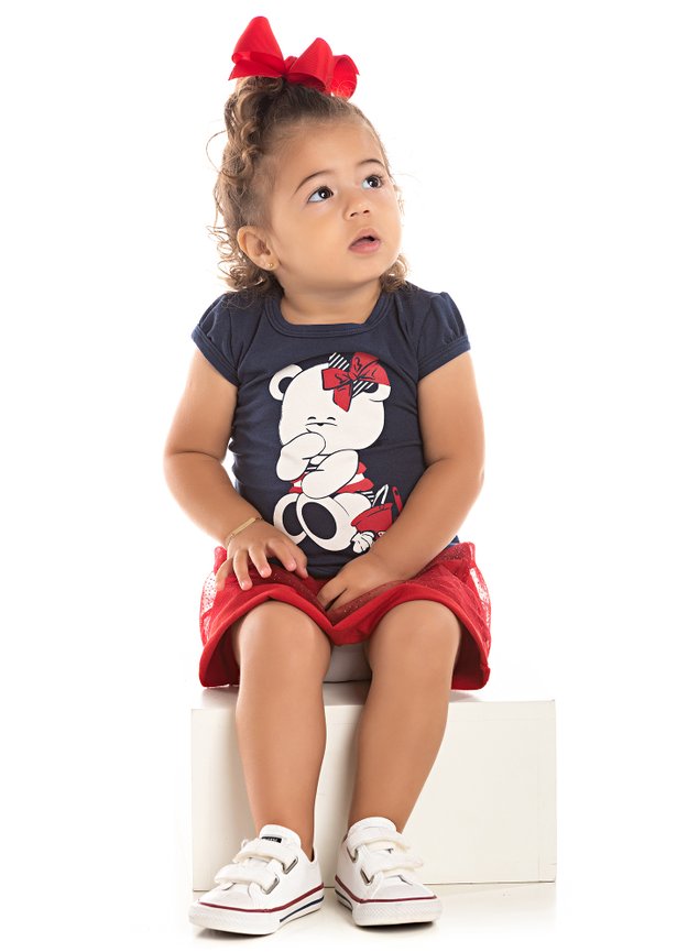blusa saia miniconceito bebe infantil ursinho