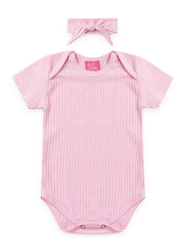 body rosa com faixa em ribana canelada miniconceito bebe