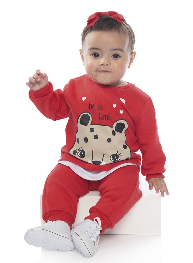 conjunto moletom vermelho oncinha bebe miniconcetio