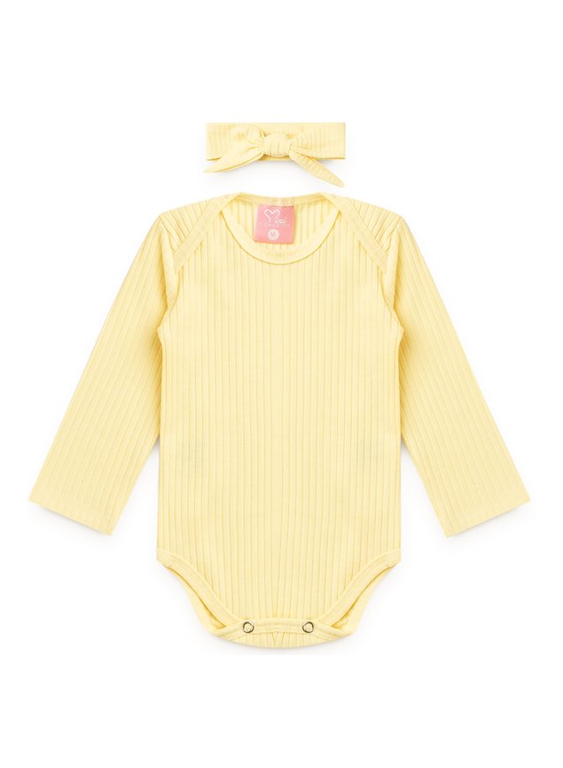 body manga longa em ribana canelada amarela infantil bebe miniconceito g