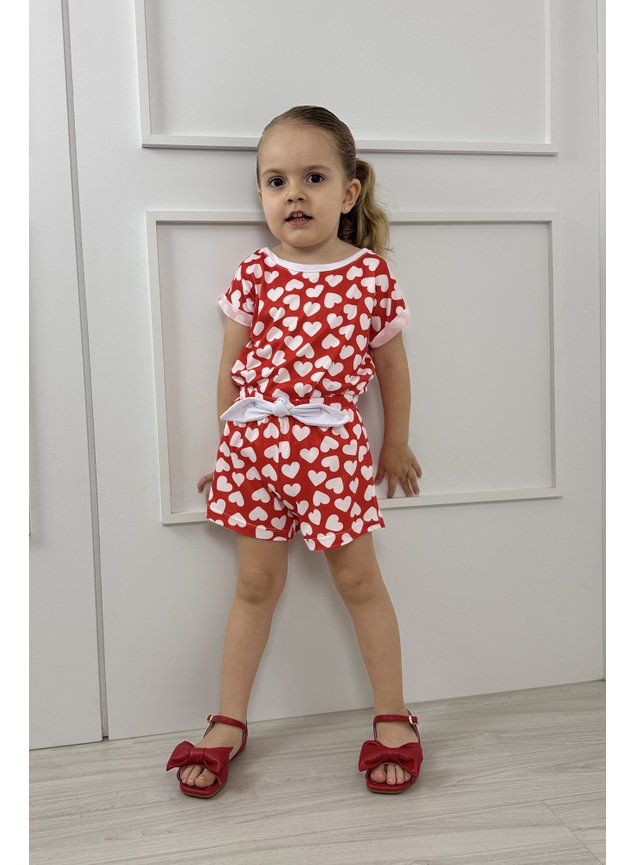 conjunto coracoes blusa shorts menina infantil miniconceito v