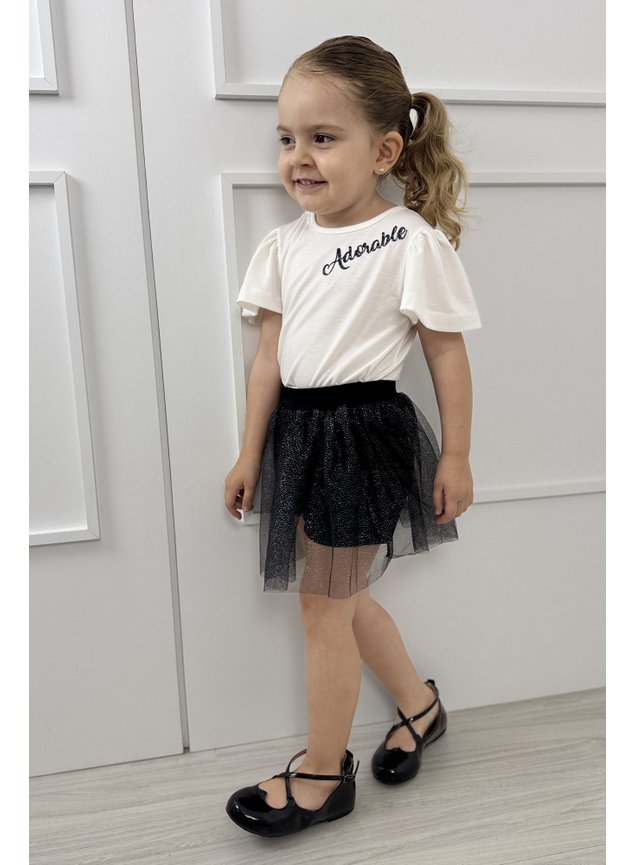 conjunto tule brilho blusa glitter shorts saia menina infantil miniconceito a
