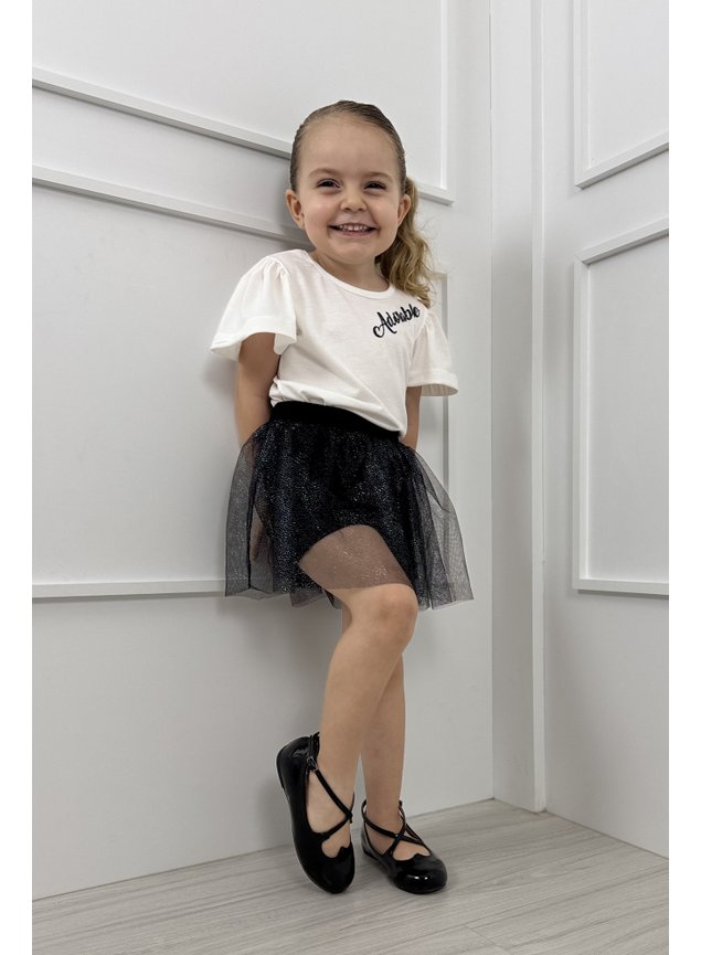 conjunto tule brilho blusa glitter shorts saia menina infantil miniconceito m