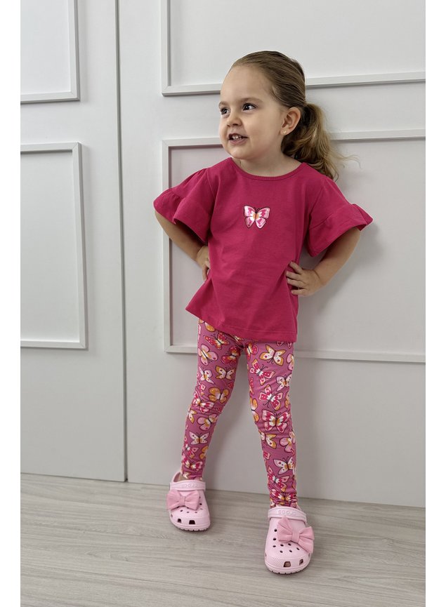 conjunto borboleta pink menina infantil blusa calca legging miniconceito s