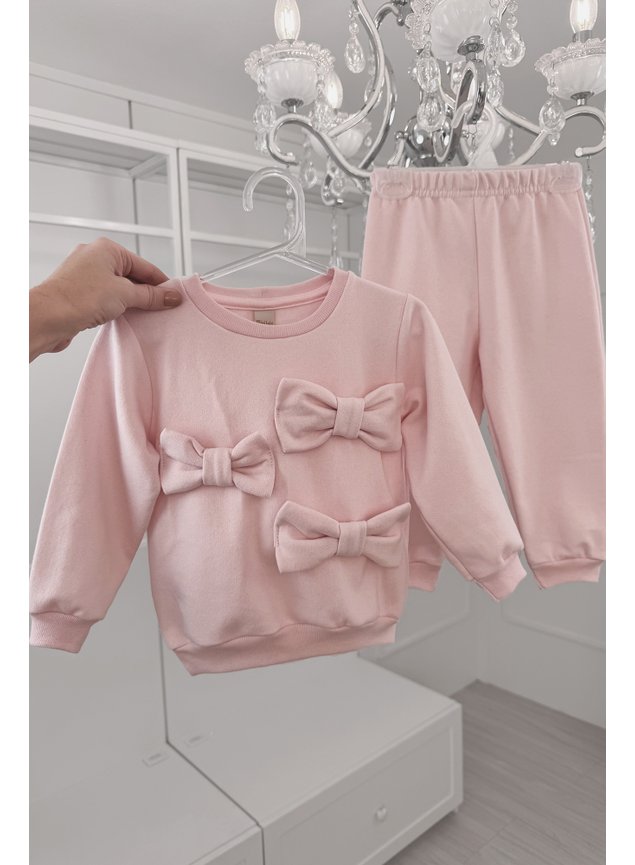 conjunto moletom lacos rosa bebe menina infantil miniconceito f