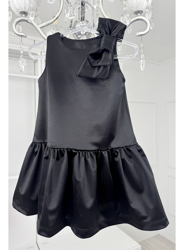 Vestido Infantil Preto Cetim Laço com Melhores Preços Mini