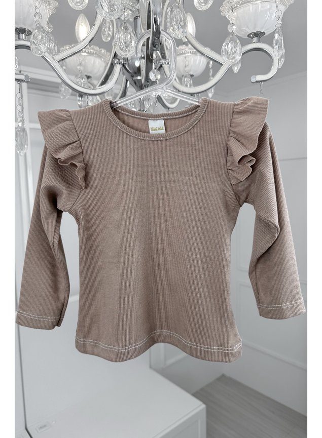 blusa manga longa marrom menina infantil miniconceito