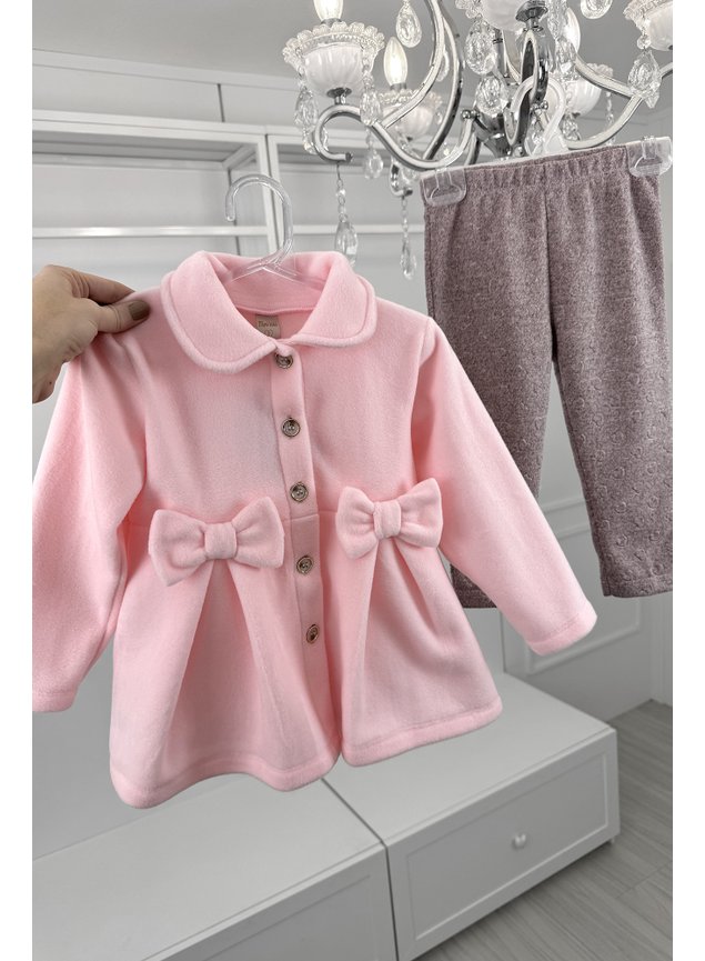 conjunto casaco boucle rosa calca coracoes menina infantil miniconceito d