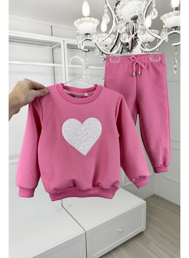 CONJUNTO ROSA CORAO PAETE BRANCO MENINA INFANTIL MOLETOM MINICONCEITO