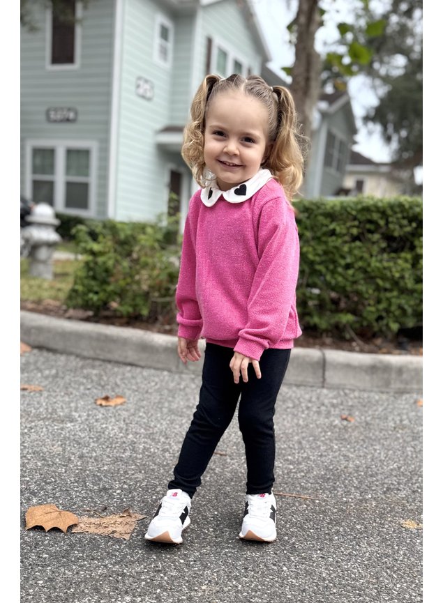 conjunto rosa caaco gola coracao calca preta menina infantil miniconceito b