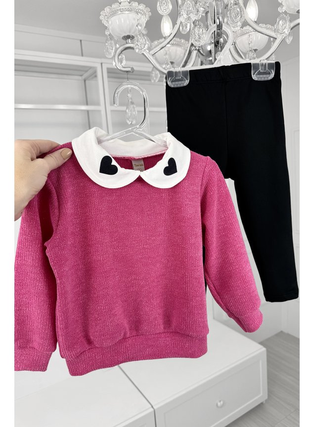 conjunto rosa caaco gola coracao calca preta menina infantil miniconceito f