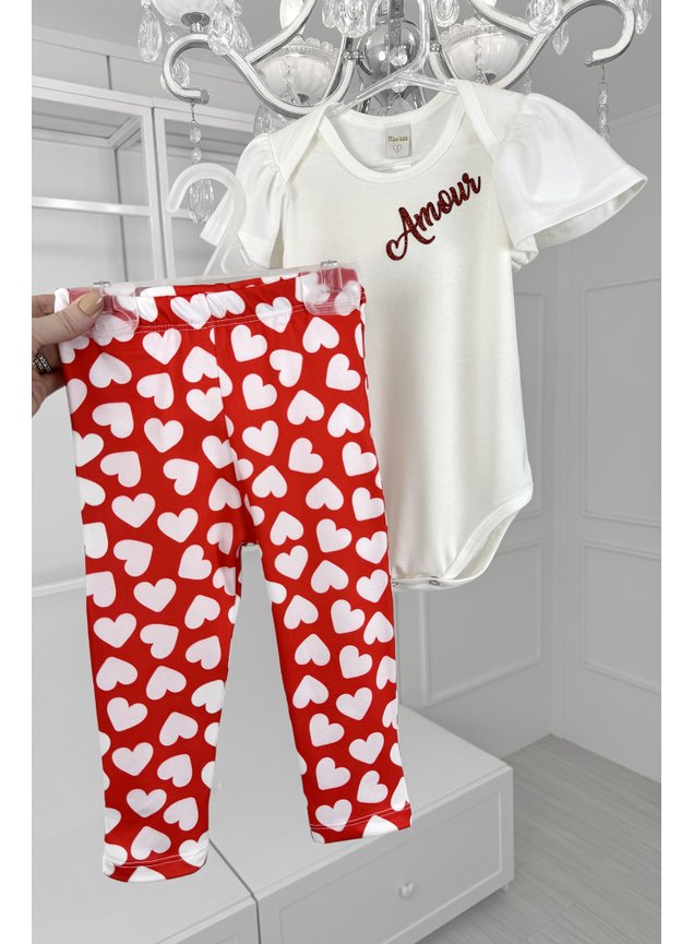 conjunto bebe coracoes amour miniconceito body calca vermelho n