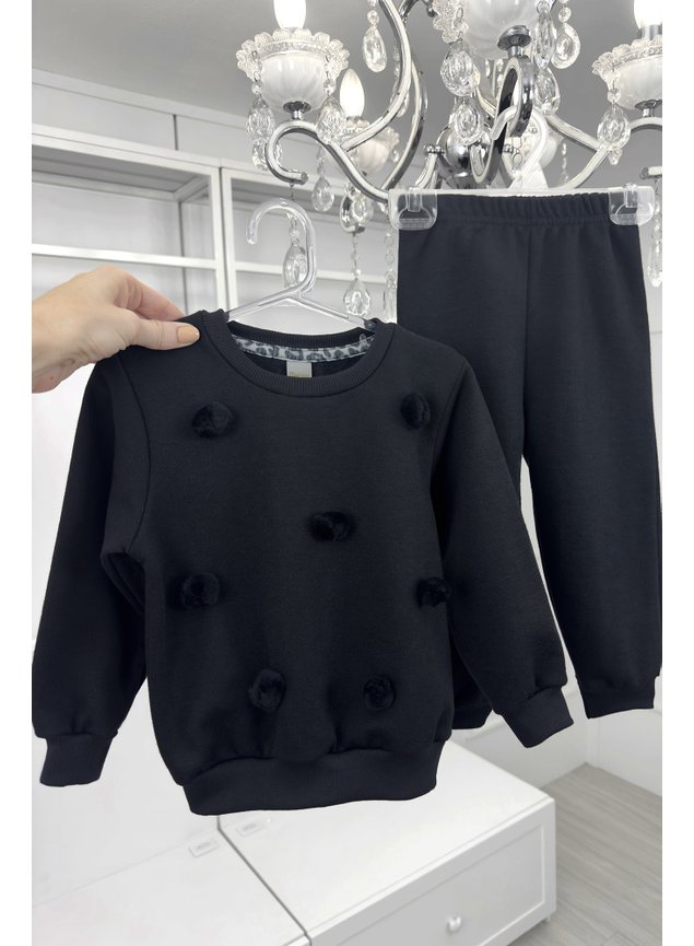 conjunto preto pompom menina infantil miniconceito n
