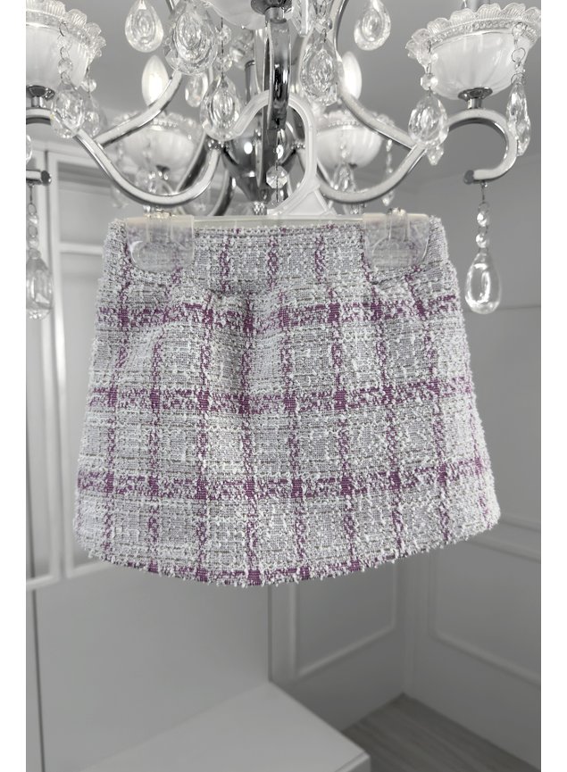 shorts saia tweed rosa xadrez menina infantil miniconceito off