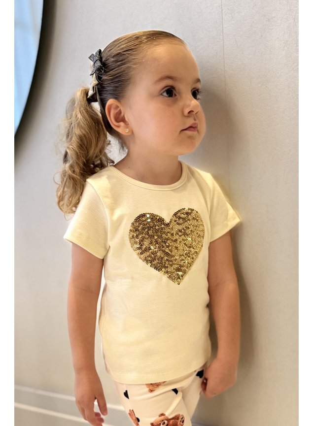 blusa manga curta coracao paete dourado off d