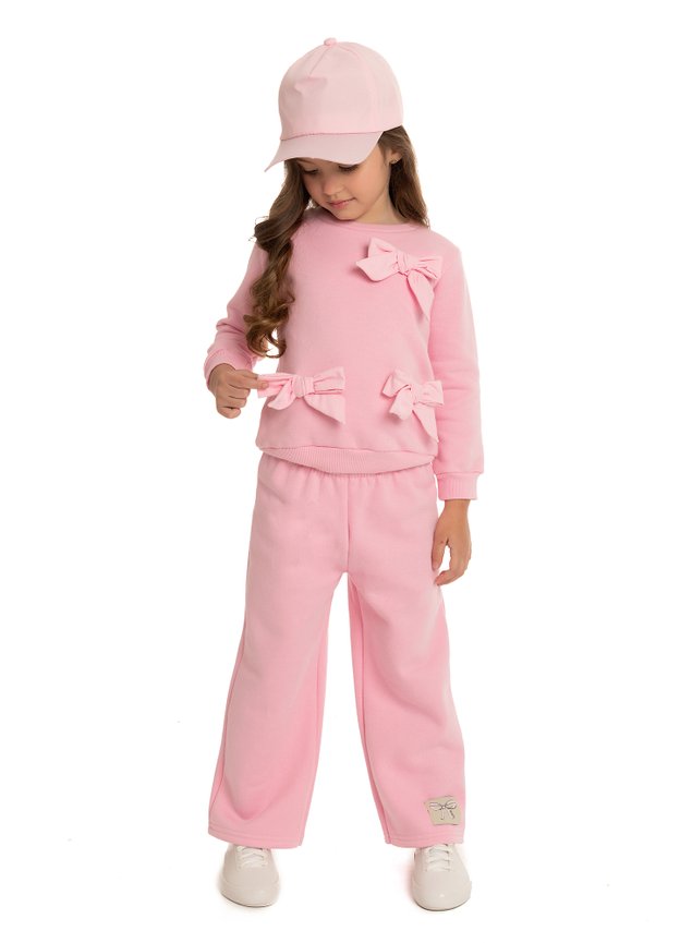 6971 laos Conjunto Moletom Trmico Menina Infantil Mini Conceito Moda ROSA