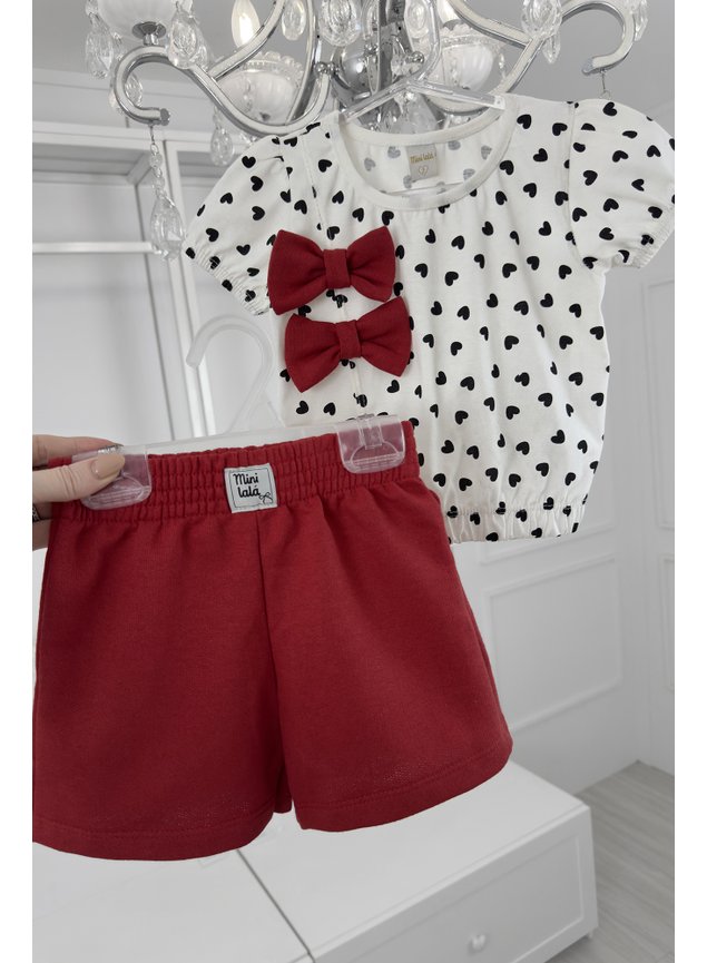 conjunto lacos blusa shorts menina infantil miniconceito vermelho as