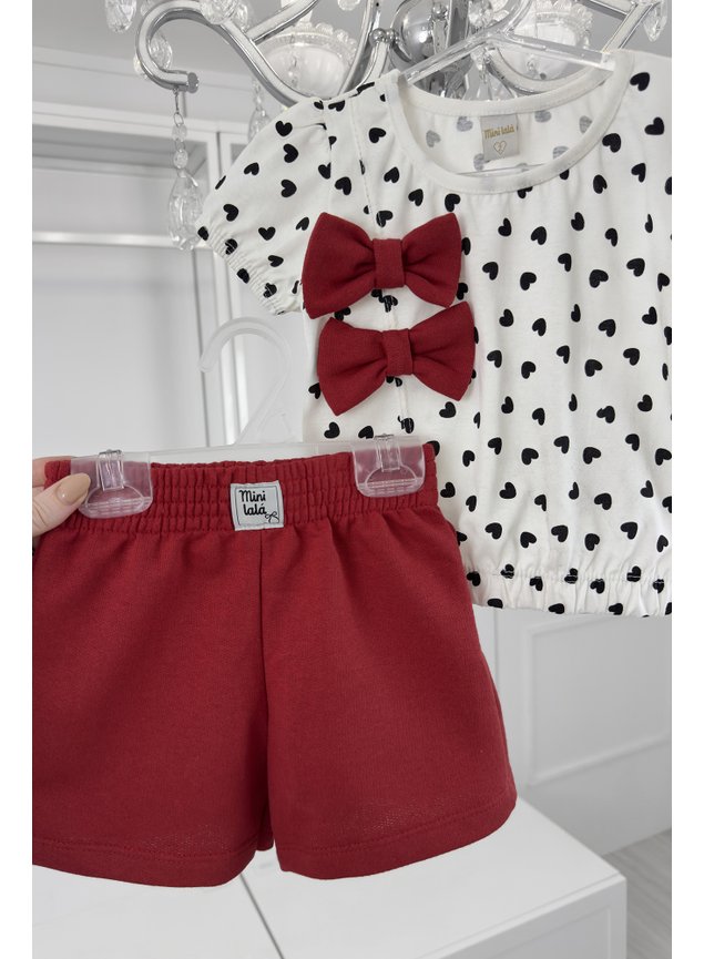 conjunto lacos blusa shorts menina infantil miniconceito vermelho a