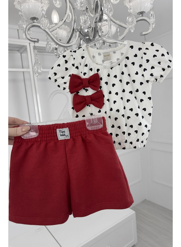 conjunto lacos blusa shorts menina infantil miniconceito vermelho