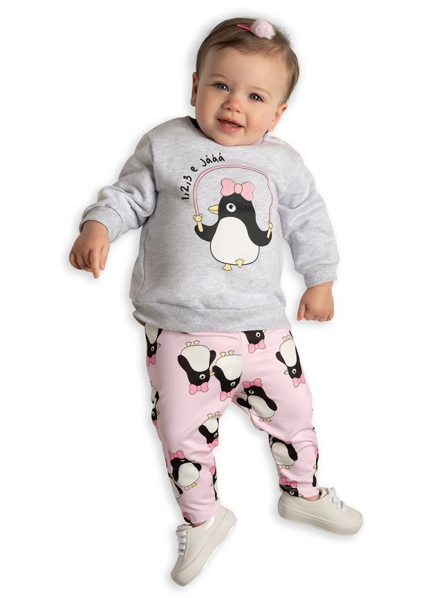 CONJUNTO PINGUIM BEBE CALA MOLETOM CASACO