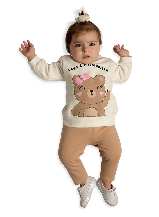 conjunto urso casaco calca menina infantil minicocneito