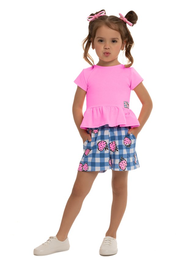 conjunto blusa babado shorts morango miniconceito g