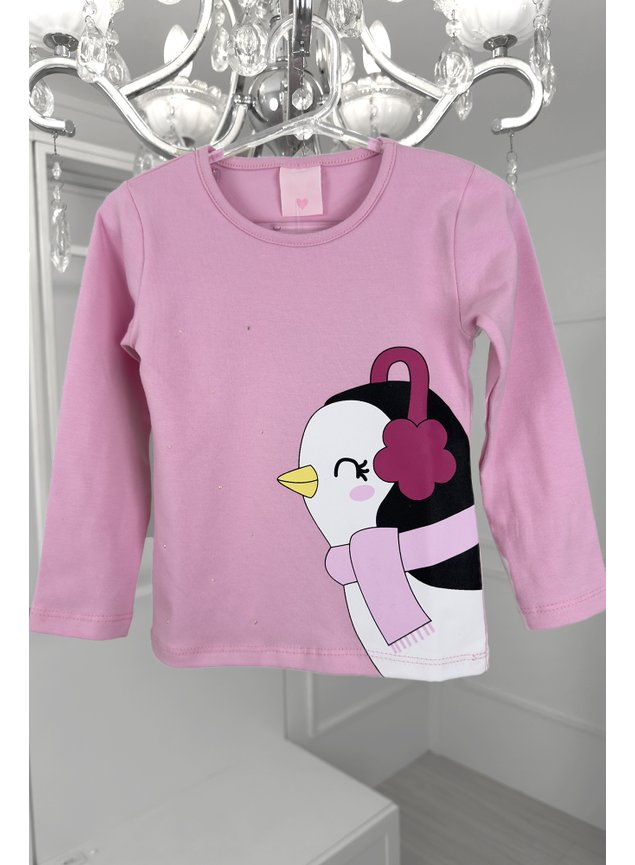 blusa pinguim menina infantil miniconceito manga loga m