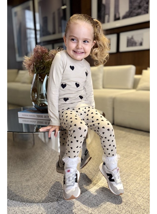 conjunto cotton coracao menina infantil miniconceito off bege h