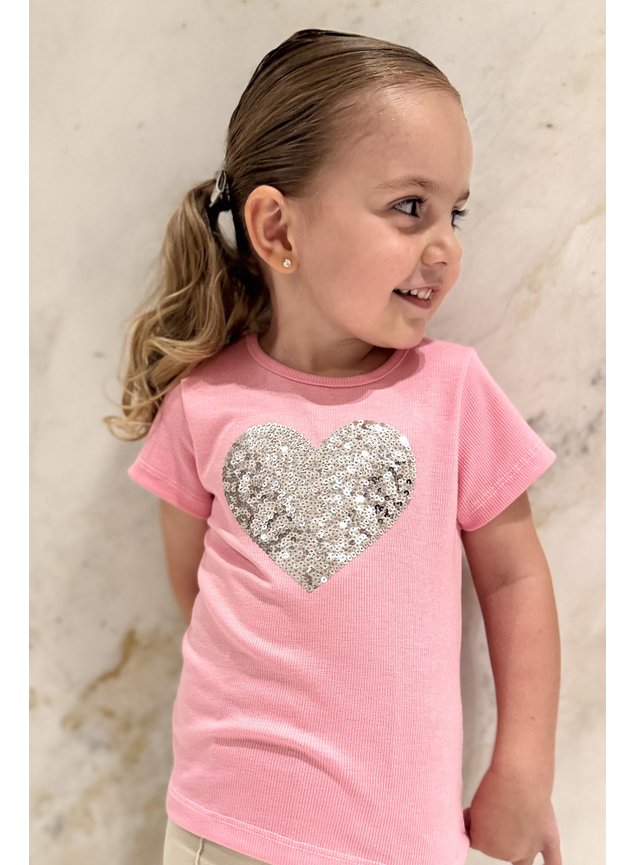 blusa coracao paete prateado menina infantil miniconceito l