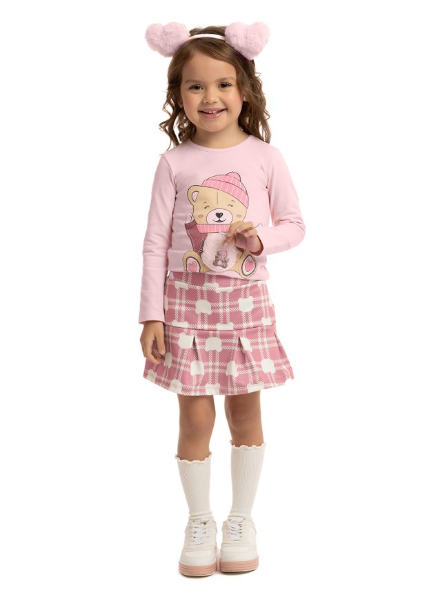 conjunto menina infantil blusa shorts saia xadrez ursinho miniconceito