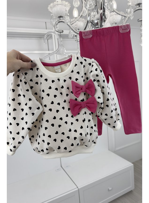 conjunto moletom coracoes preto branco pink menina infantil miniconceito p