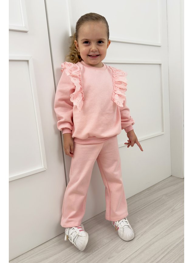 conjunto rosa renda menina infantil moletom calca casaco termico g